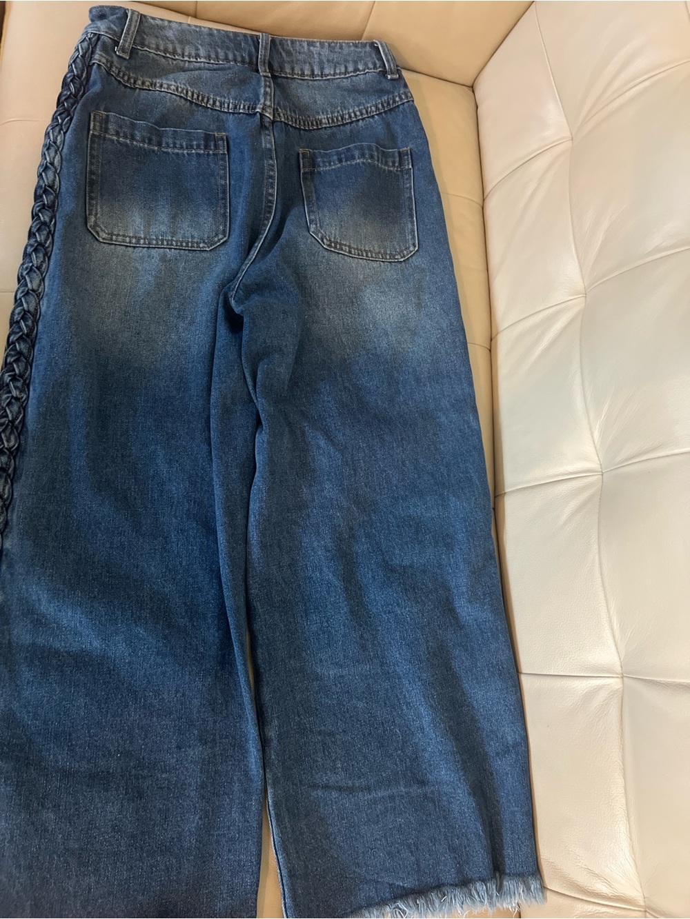 Sage & Fig Braided-Trim Wide Leg Jeans in Dark Blue Medium - Picture 14 of 14